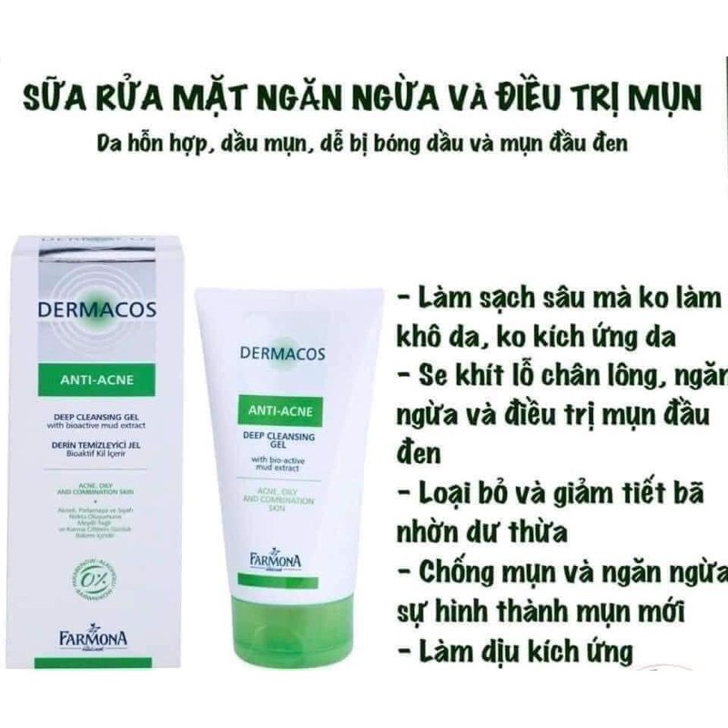 DERMACOS Sữa Rửa Mặt Farmona Dermacos Anti Acne Deep Cleansing Gel 150ml, Sạch Sâu Ngừa Mụn, Cho Da Dầu - Sữa rửa mặt | TheFaceHolic.com