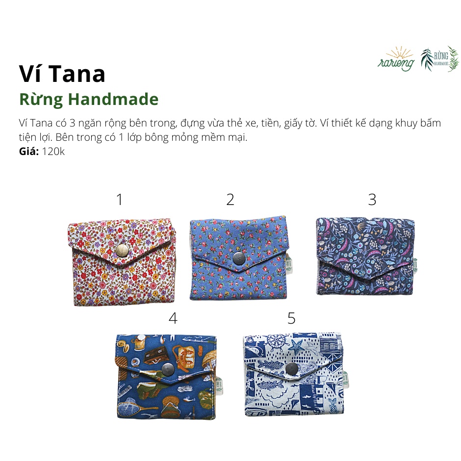 [Rừng Handmade] Ví Tana cúc bấm (nhắn tin chọn mẫu)