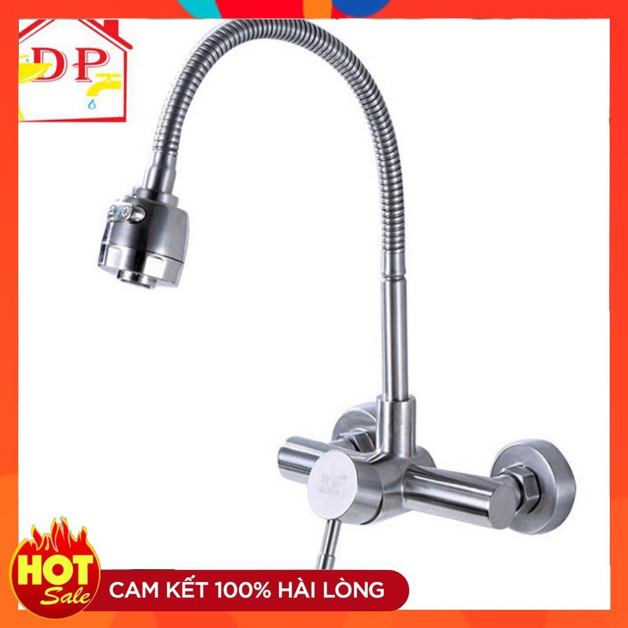 Vòi rửa chén | Vòi rửa bát nóng lạnh inox 304 cắm tường cần mềm cao 2 chế độ nước cấp VRB 18 - Hàng GIORMANI TAIWAN