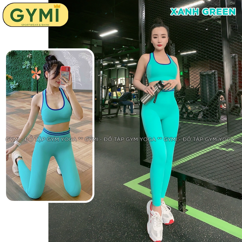 Set bộ quần áo tập gym yoga nữ GYMI SET08 gồm áo bra thể thao và quần legging chun mông chất dệt kim co giãn