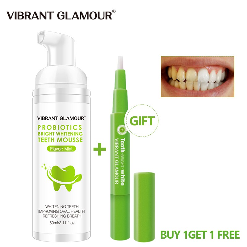 Set Bọt Mousse + Bút Gel Tẩy Trắng Răng Vibrant Glamor Làm Sạch Vết Bẩn Vệ Sinh Răng Miệng