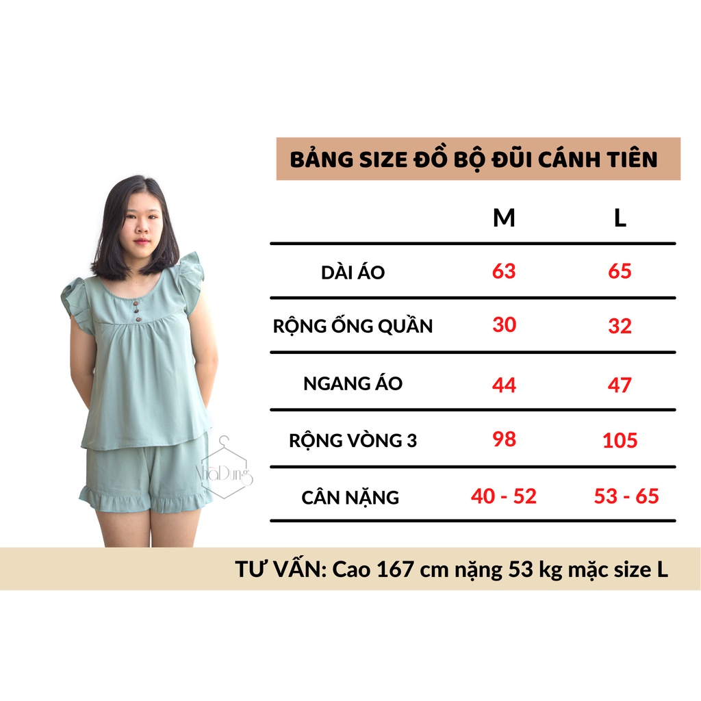 Đồ bộ nữ mặc nhà cánh tiên vải đũi không nhăn 3 nút Nhã Dung Store siêu mát mẻ kiểu dáng dễ thương dưới 65kg