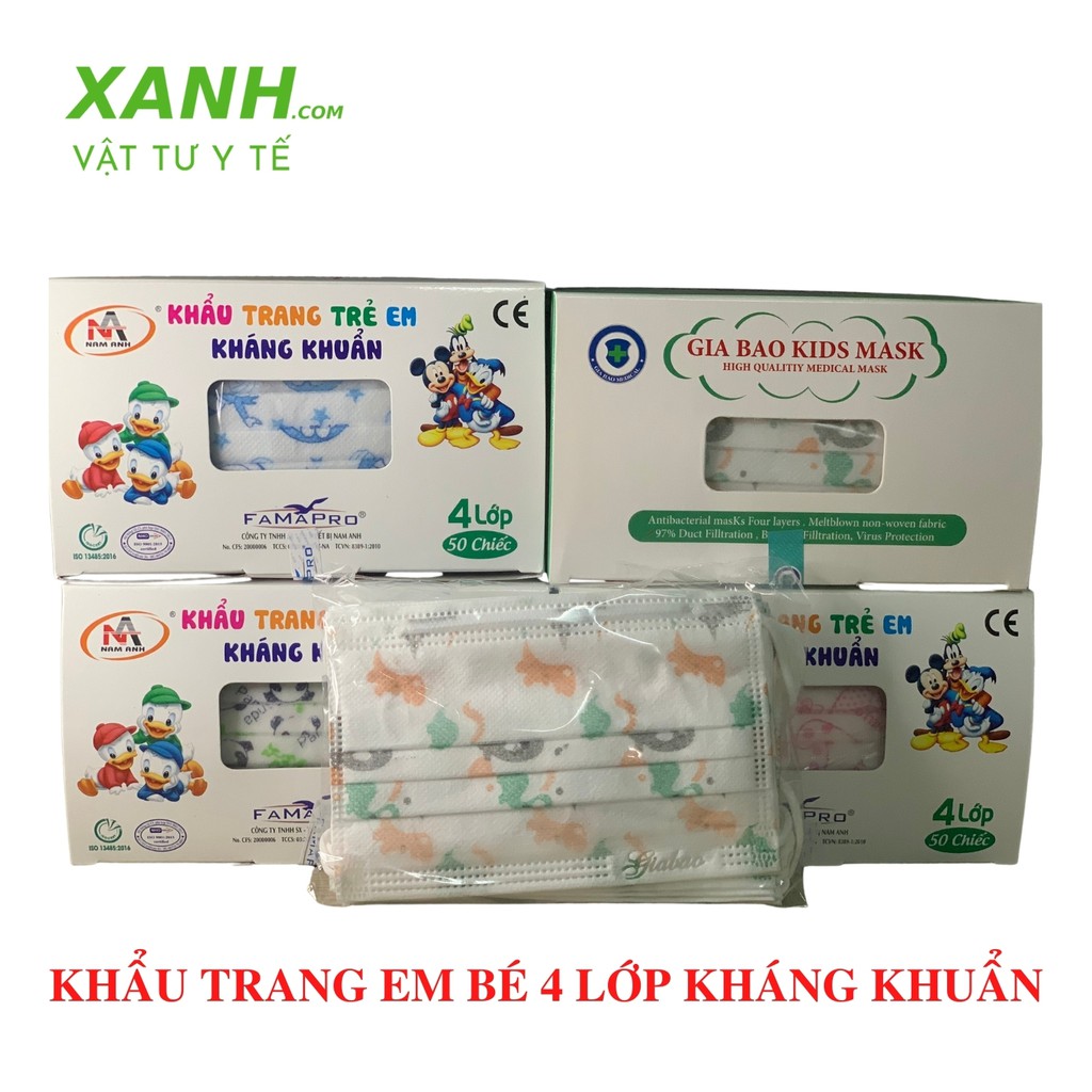 Khẩu trang em bé [5-10 tuổi] 4 lớp kháng khuẩn [hộp 50 cái]