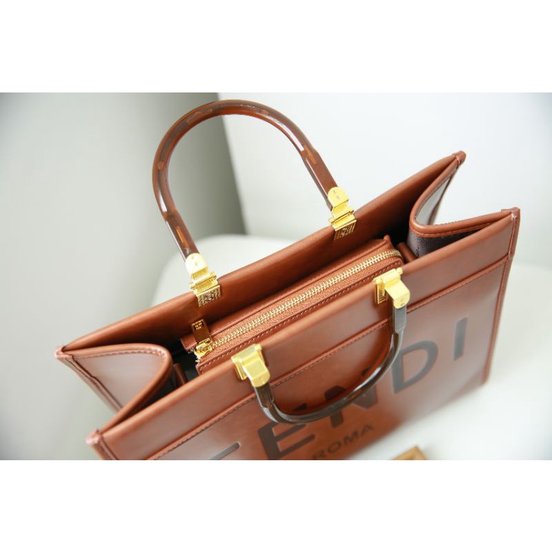 Túi xách nữ F.D Tote sz35cm màu nâu bò có khóa miệng kín đáo