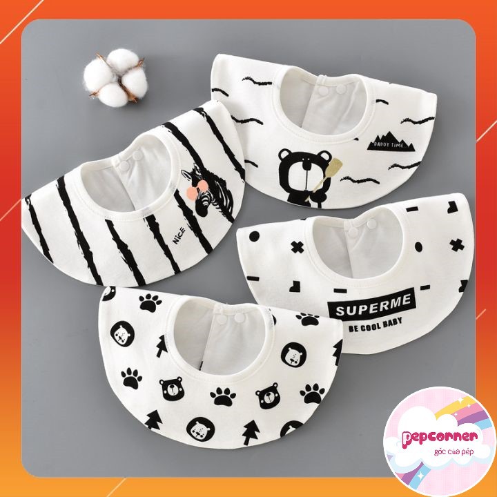 Set 4 yếm tròn xoay 360 chất liệu cotton có nút bấm tiện lợi-yếm dãi- yếm ăn dặm cho bé trai bé gái