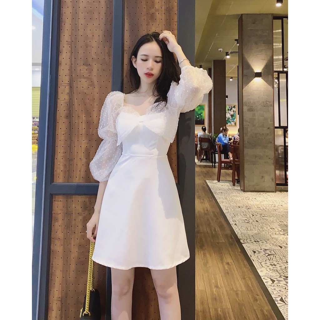 Đầm xòe tay lưới bồng phối nơ ngực siêu xinh Lizzy dress