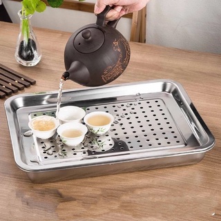 Khay trà inox úp ly,úp tách có lỗ thoát nước-Khay trà chữ nhật đa năng-Mâm úp ly inox