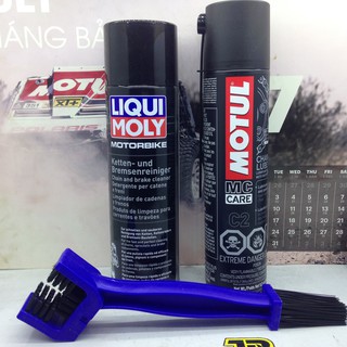 Bộ xịt sên có phốt Liqui Moly 500ml, Motul C2 400ml và chải sên 3D