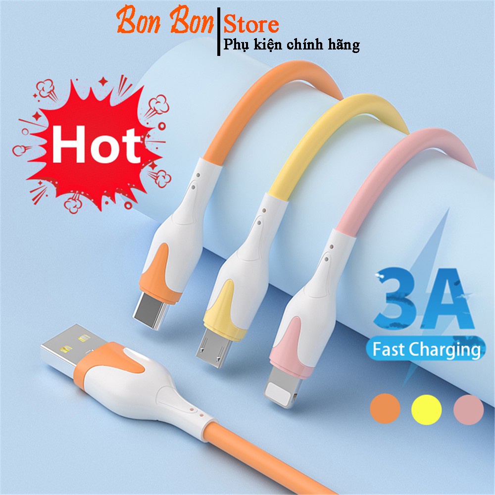 Dây Cáp Sạc Nhanh Silicon Mềm Cho iPhone/Samsung Micro USB và Type C 1m