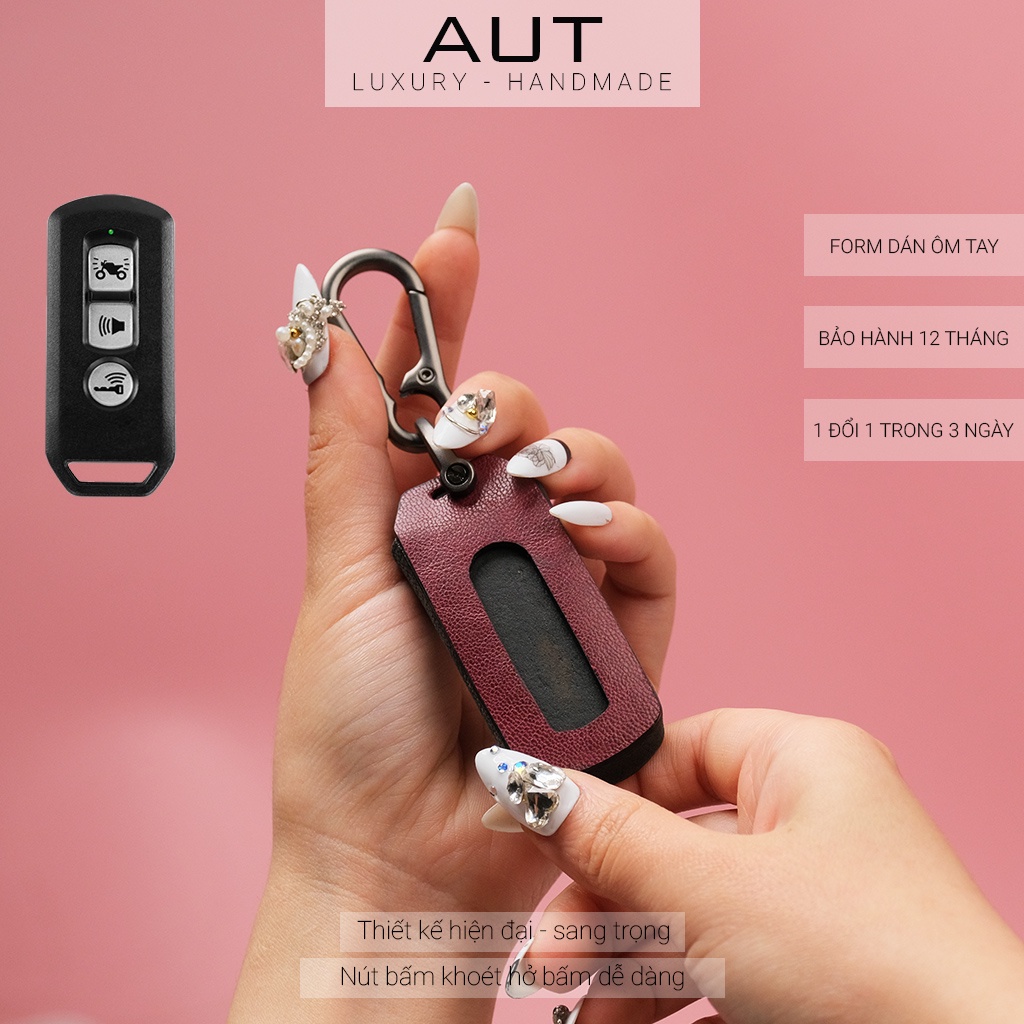 Ví da đựng chìa khóa smartkey Honda SH Pcx SH Mode Cub Adv da bò khâu tay SHKV CD có tay cầm