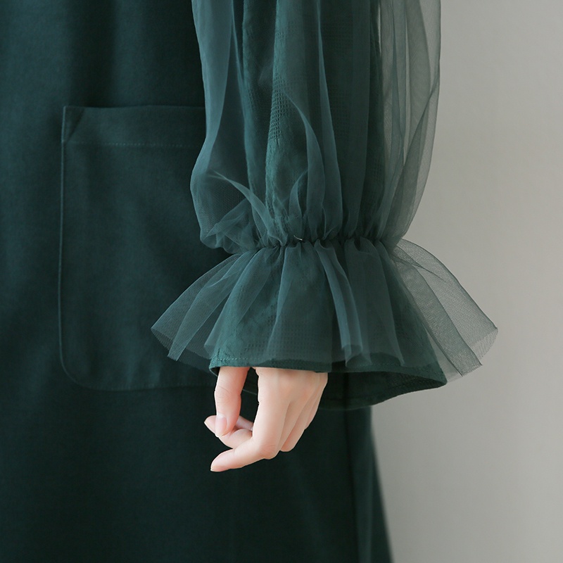 ZHELIHANGFEI Đầm Ngắn Tay Dài Cổ POLO Form Rộng Phong Cách Pháp