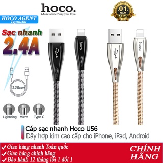Cáp sạc nhanh HOCO U56 kim cương 2.4A cho iPhone/ Android/ iPad dây dài 1.2m - Chính hãng