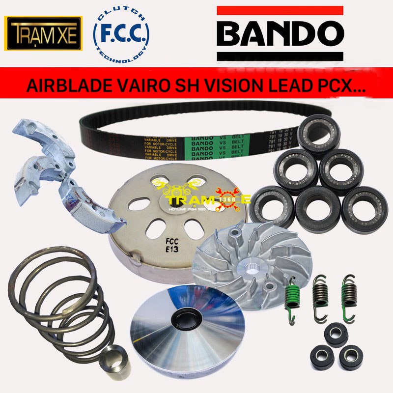 Trọn bộ nồi trước sau 10 món chính hãng như hình cho xe Airblade 110, AB 125 150, Vairo, Pcx, SH, Vision, Lead, Click