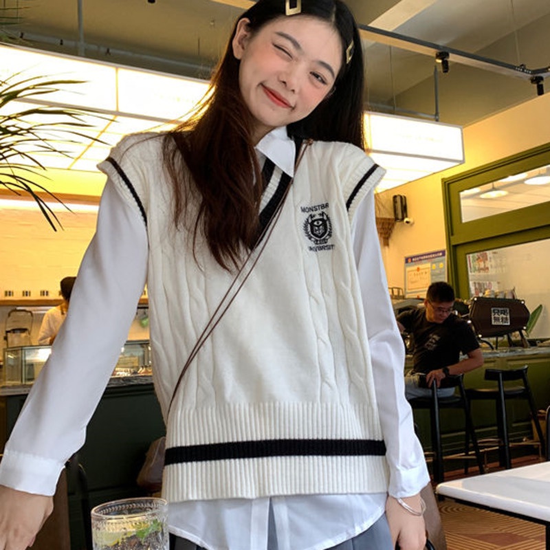 Áo len Pure Cube cổ chữ V không tay phong cách Hàn Quốc thời trang cao cấp