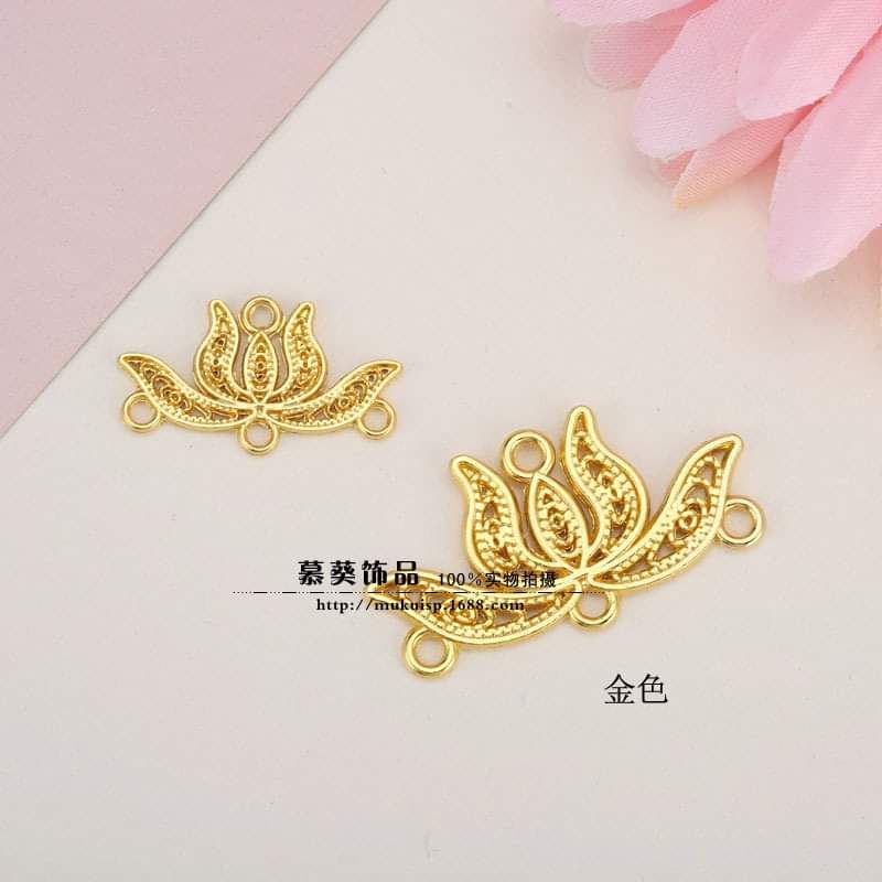 (5 cái)Phiến đúc kim loại hình hoa sen size 24*14mm và 35*18mm, Nguyên liệu làm trang sức cổ trang, Nguyên liệu DIY