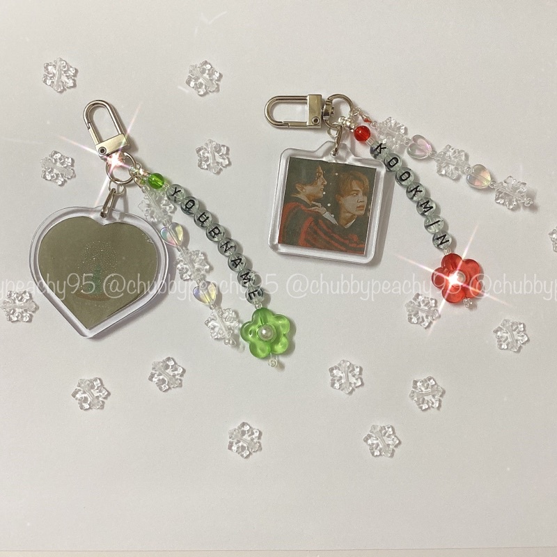 Keyring/Keychain/Móc khoá in ảnh mix dây chữ charm hoa và bông tuyết xinh xắn handmade theo yêu cầu