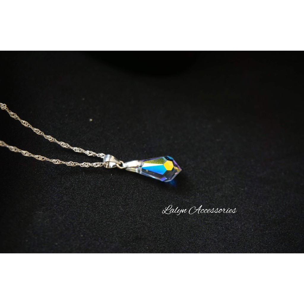 Mặt dây chuyền pha lê Swarovski Áo cao cấp hình giọt nước Tear Drop màu Crystal AB P008 P009