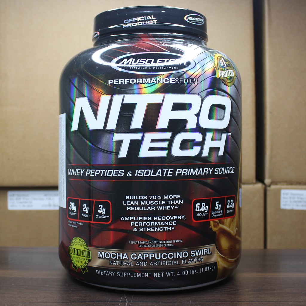 [TẶNG ÁO VÀ BÌNH] Sữa tăng cơ cao cấp Whey Protein Nitro Tech của MuscleTech hộp 41 lần dùng