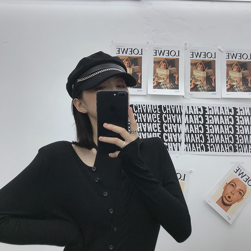 Mũ Beret Vải Len Phối Dây Xích Phong Cách Hàn Quốc Thời Trang Thu Đông Cho Nữ