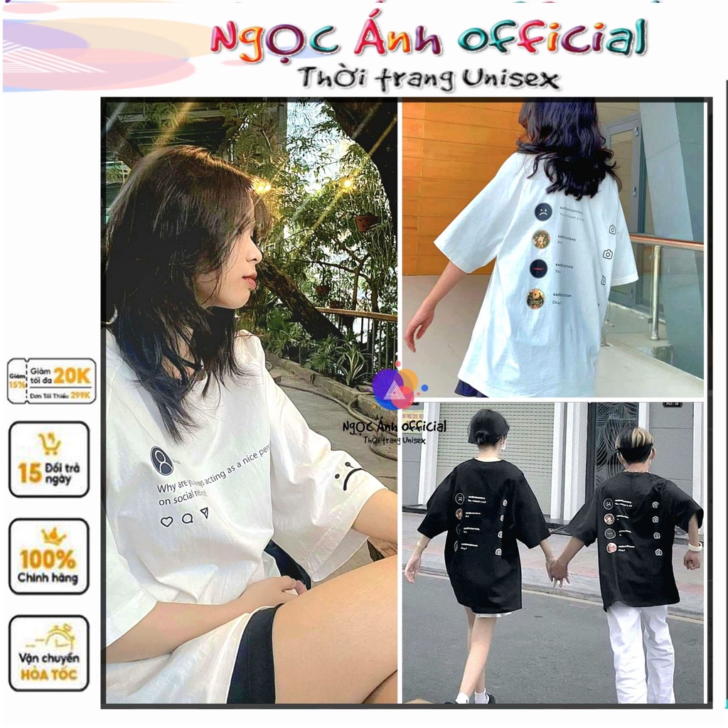 Áo thun tay lỡ From rộng unisex SADTAGRAM TEE - Áo phông nữ form rộng cho cặp đôi vải dày dặn, thoáng mát Hot trend