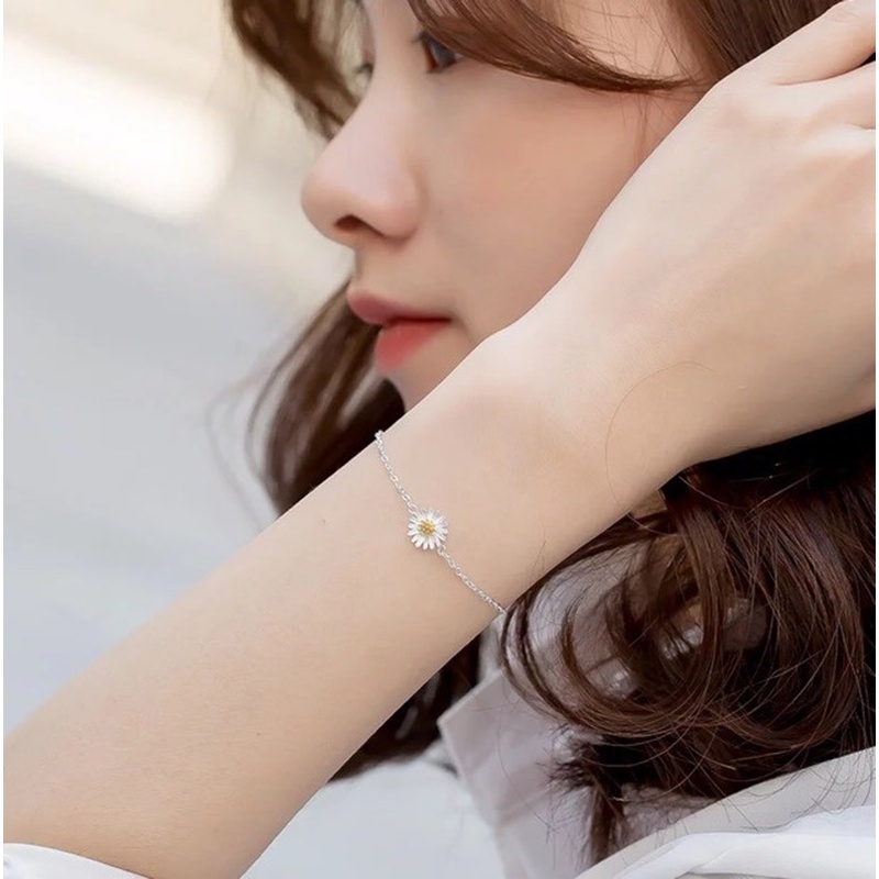 Vòng đeo tay/lắc chân mạ bạc 925 thiết kế đơn giản quyến rũ họa tiết bông hoa cho nữ