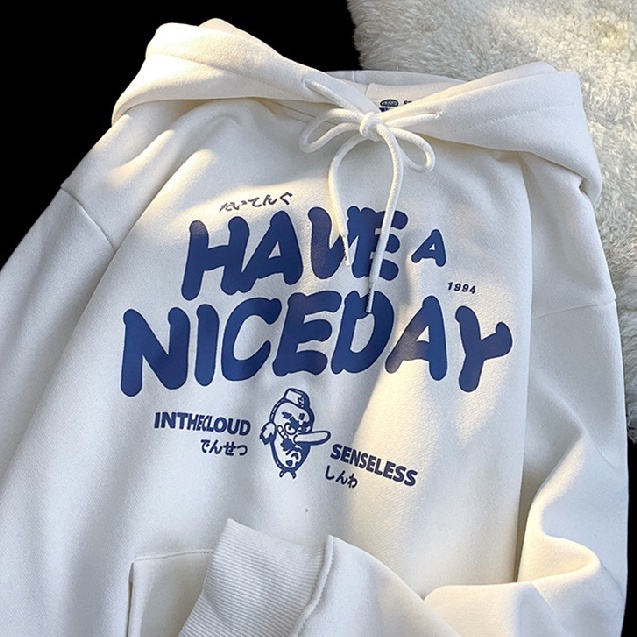 【ZHELIHANGFEI】Áo Hoodie Tay Dài Form Rộng Họa Tiết In Theo Phong Cách Preppy Dễ Phối Đồ