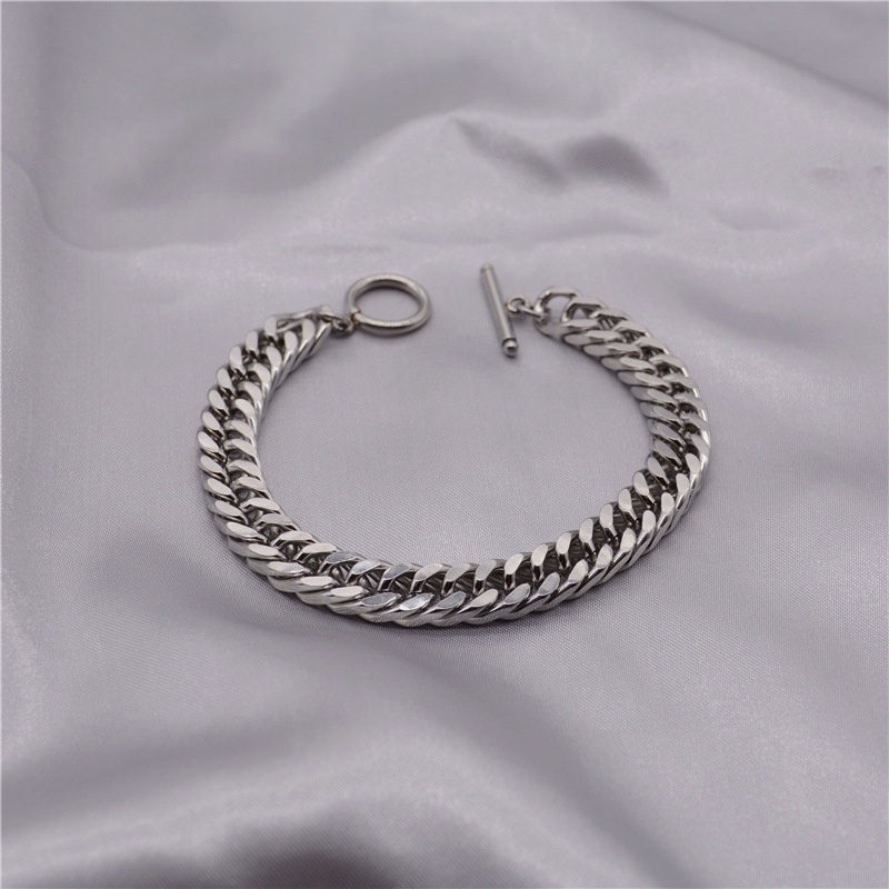 Vòng Tay Dây Xích Bằng Thép Titan Phong Cách Punk Đơn Giản 3 Kích Cỡ Cho Nam