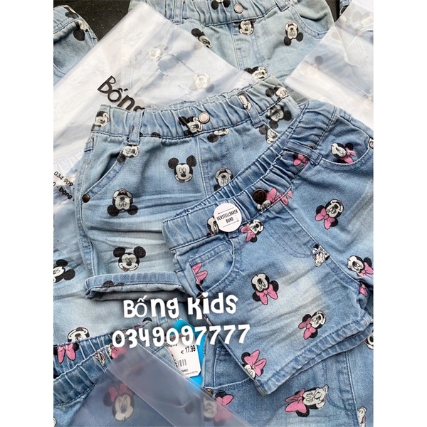 Quần Short Bé Trai &amp; Bé Gái Denim Mickey&amp;Minnie DN