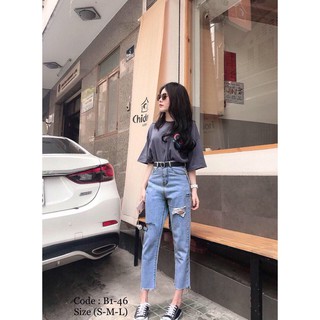 Quần jean bò baggy rách gấu cạp cao MSHA