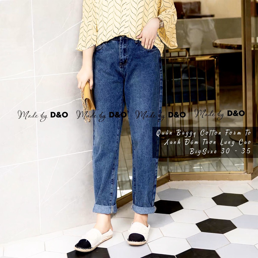 (Size 30~36)Quần Baggy Xanh Đậm Basic / Form To Dài Lưng Cao , Không Co Giãn