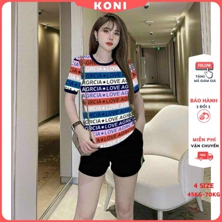 Bộ nữ cotton bigsize mặc nhà KONI Set bộ nữ thun đùi áo form rộng cộc tay kẻ sọc chữ dáng thể thao K22 .