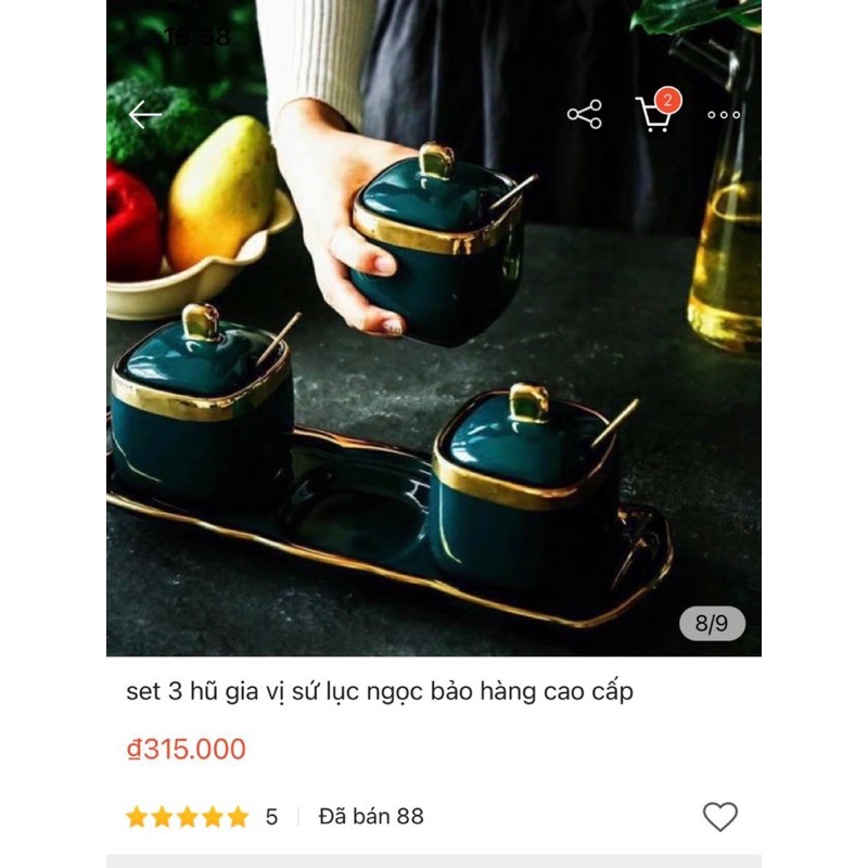 3 hũ gia vị sứ lục ngọc bảo. hàng cao cấp