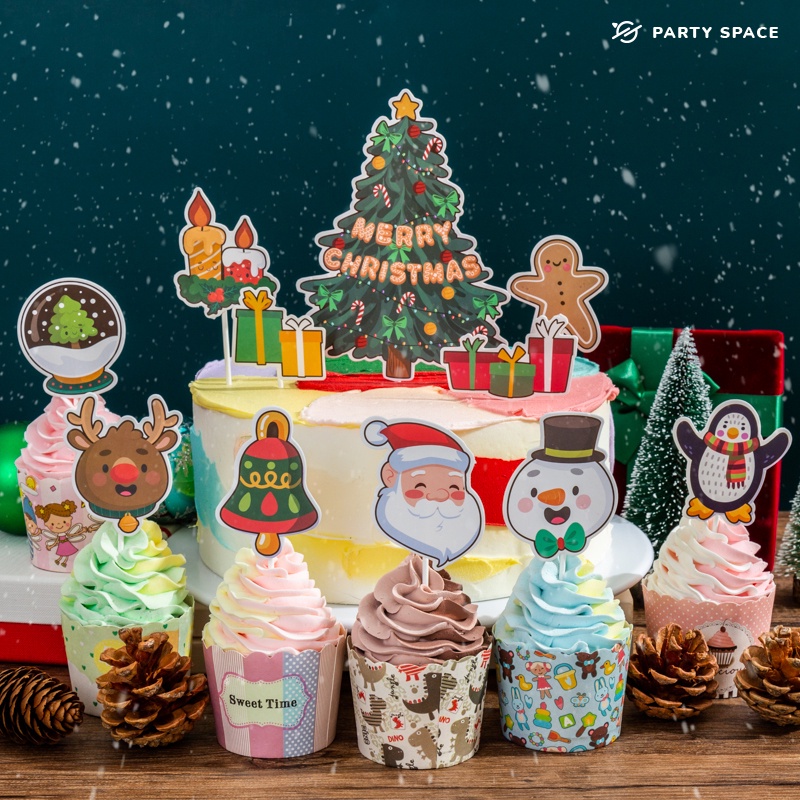 Phụ kiện cắm trang trí bánh kem hình ông già Noel/tuần lộc/ông già noel/người tuyết dễ thương