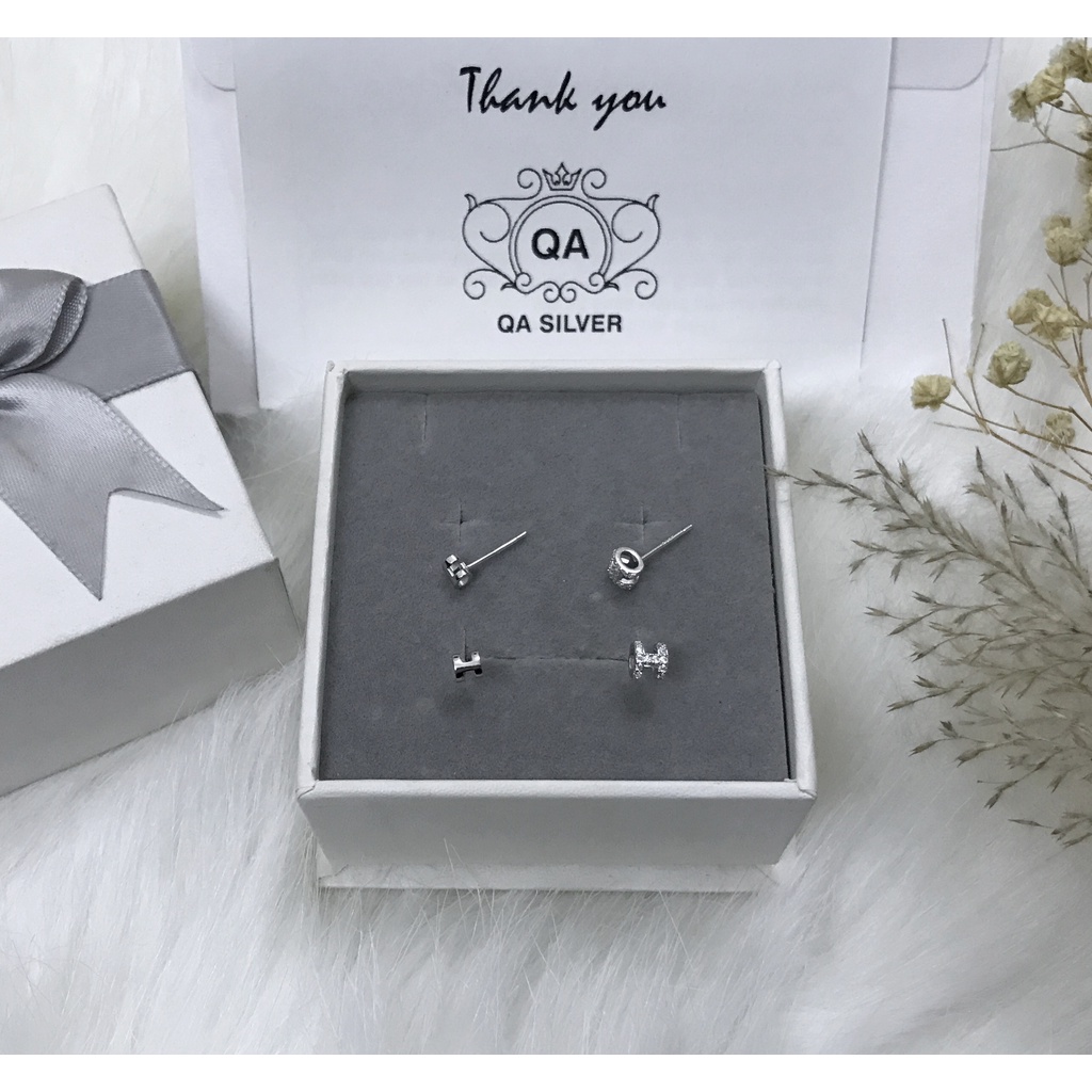 Khuyên tai bạc 925 chữ cái H đính đá bông nam nữ nhỏ S925 LETTER Silver Earrings QA SILVER EA211003