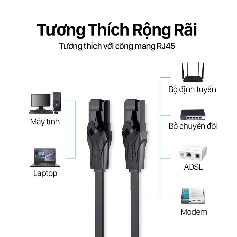 Dây cáp mạng Lan CAT6 Dẹt - Tròn 5m 10m 15m RJ45 cho máy tính, pc tốc độ cao Cat 6 Vention BH 12 Tháng