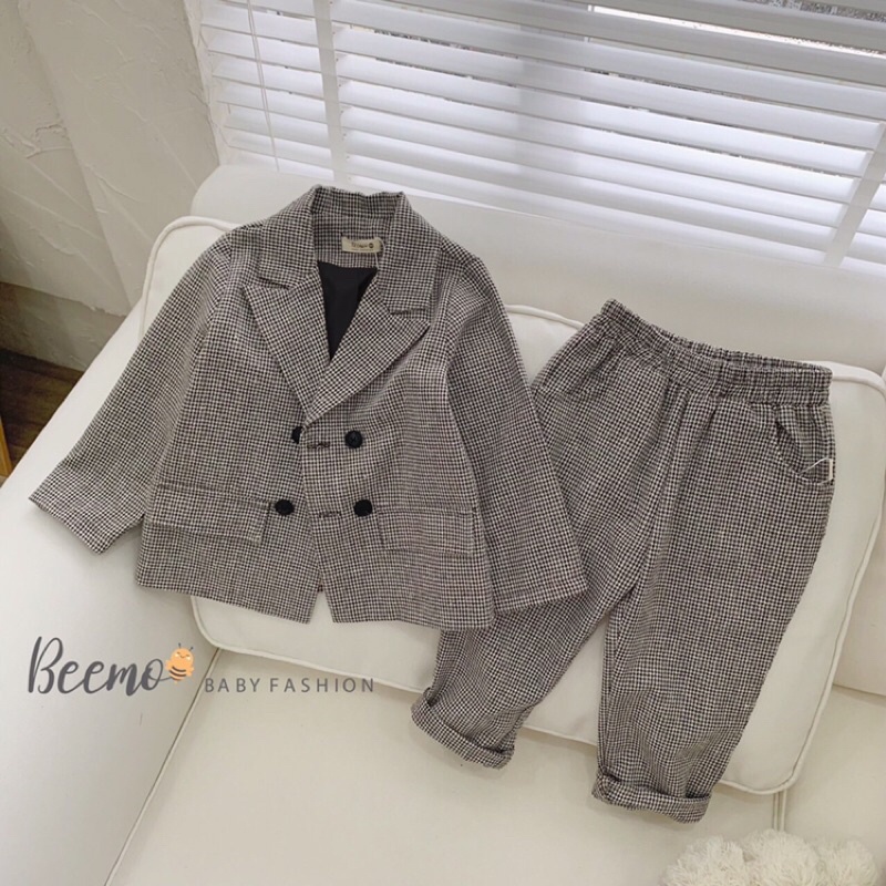 Set vest dạ Hàn dày dặn bé trai mặc đi chơi đi tiệc, mặc Tết cực đẹp cực bảnh chuẩn hãng Beemo