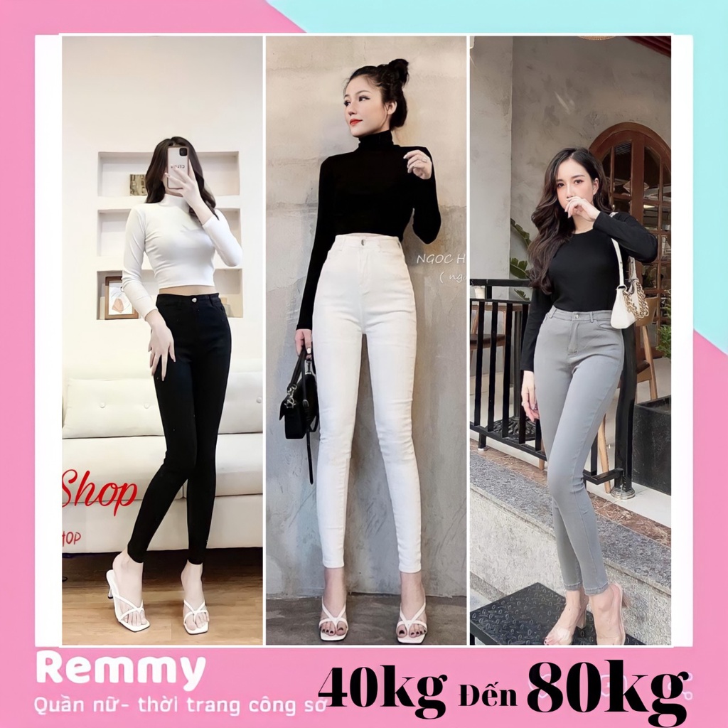 Quần jean legging skinny bigsize nữ vải bò giấy co giãn to rộng 40kg đến 80kg màu đen trắng xám