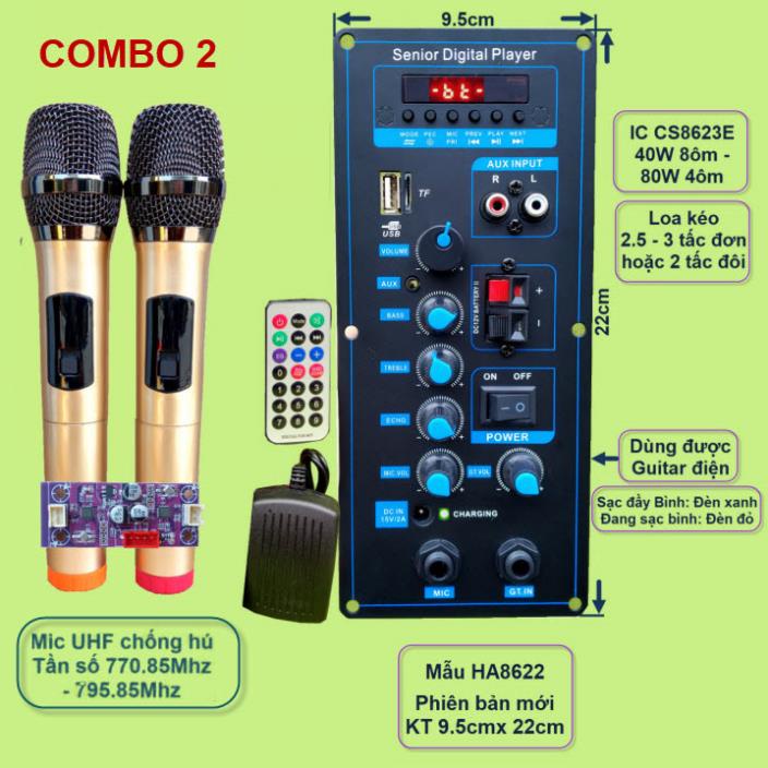 Mạch loa kéo HA8622 xanh guita công suất 40W - 80W kèm mic