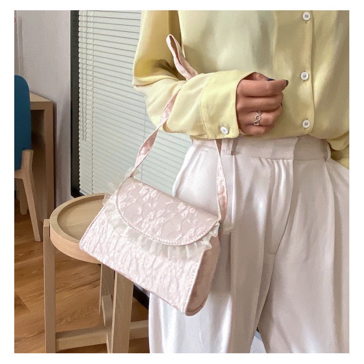 Túi đeo vai đeo chéo 2 màu trắng-hồng kiểu ren xinh xắn T52 Mayconner