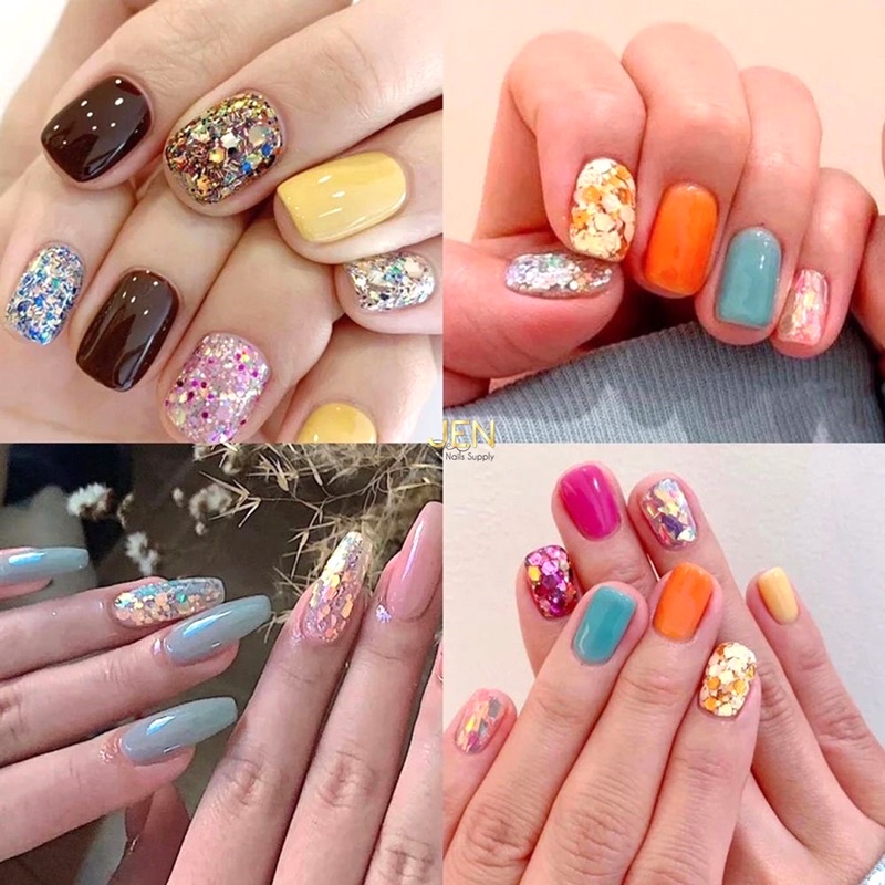 Nhũ kim tuyến lục giác 12 màu-phụ kiện nail móng