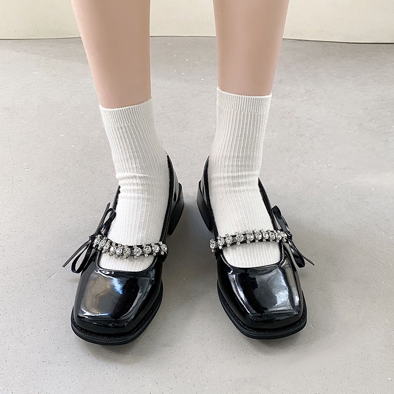 Giày cao gót IELGY mũi vuông bằng da đính nơ phong cách thời trang dành cho nữ