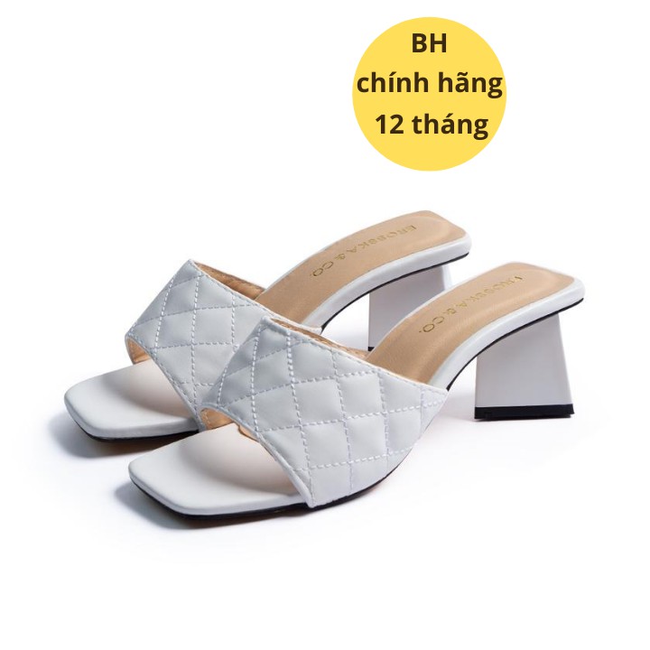 Dép Cao Gót 5cm Thời Trang Nữ Mũi Vuông Quai Ngang Phối Gót Sơn Gỗ Kiểu Dáng Thanh Lịch