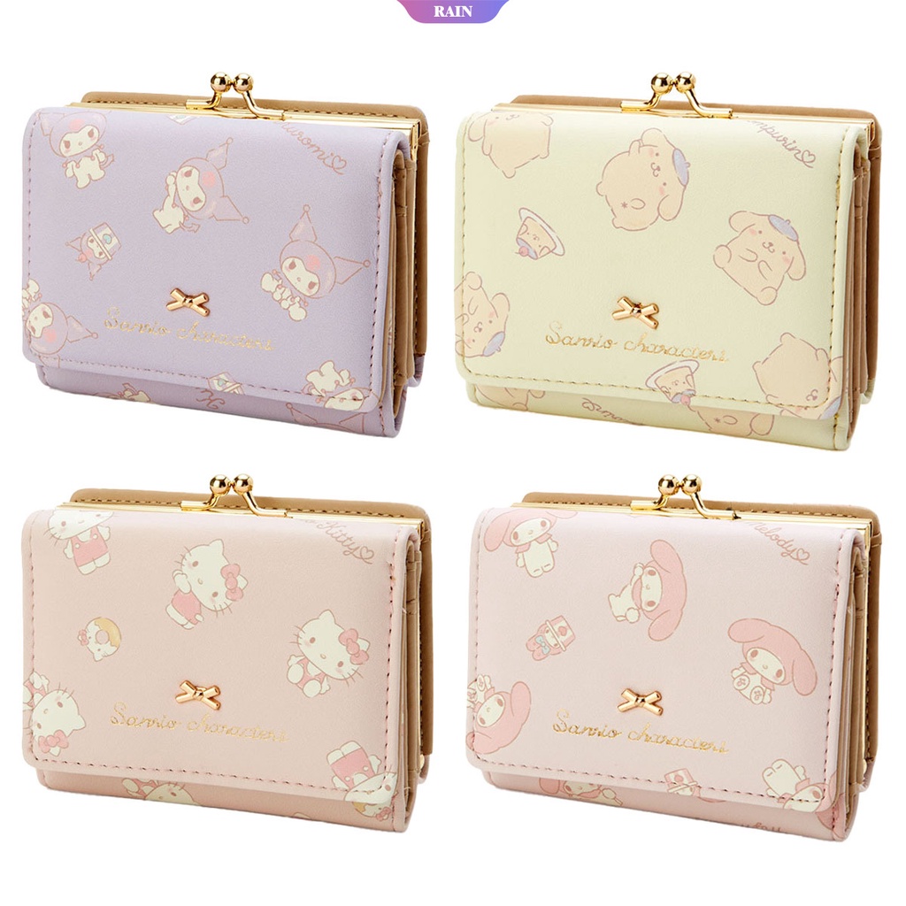 SANRIO Ví Ngắn Đựng Tiền Xu Bằng Da PU Họa Tiết Hoạt Hình My Melody Kuromi Series Hello Kitty Có Khóa Kéo Cho Nữ