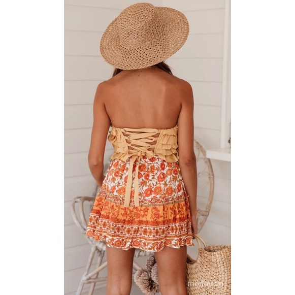 Chân váy mini dáng lưng cao họa tiết phong cách bohemian thời trang dành cho nữ