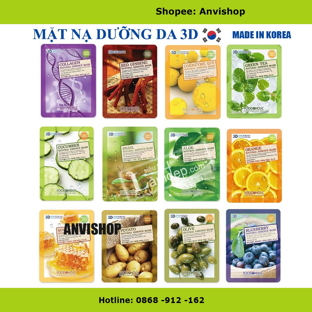 Mặt nạ 3D dưỡng da Foodaholic Natural Essence Mask Bịch 10 miếng Anvishop