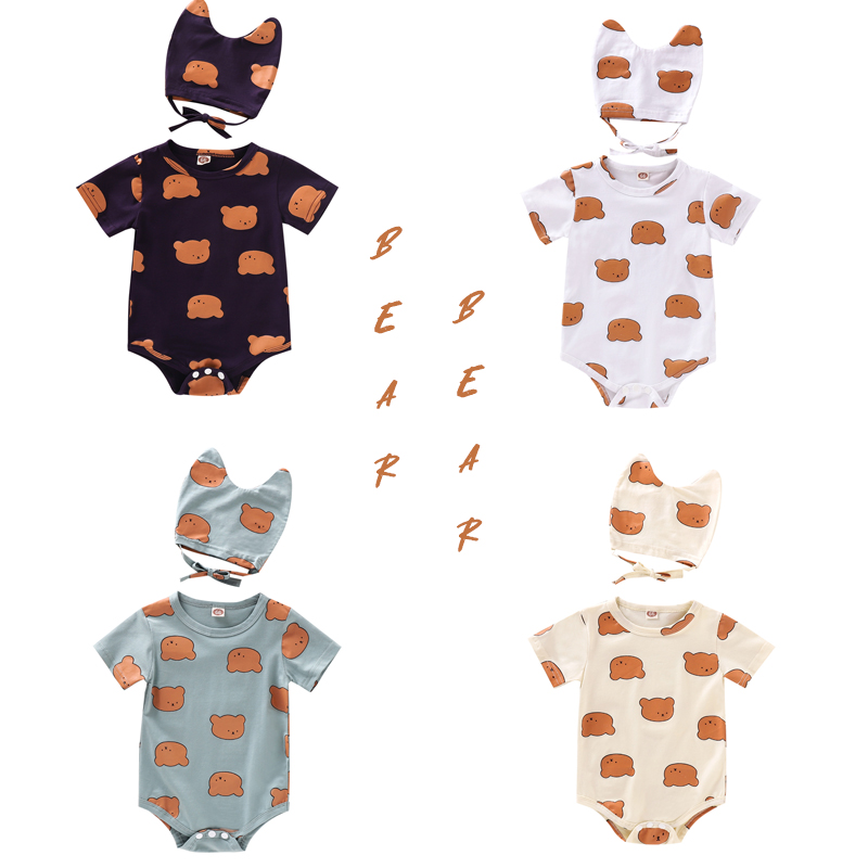 Set áo liền quần tay ngắn + mũ thời trang đáng yêu dành cho trẻ sơ sinh