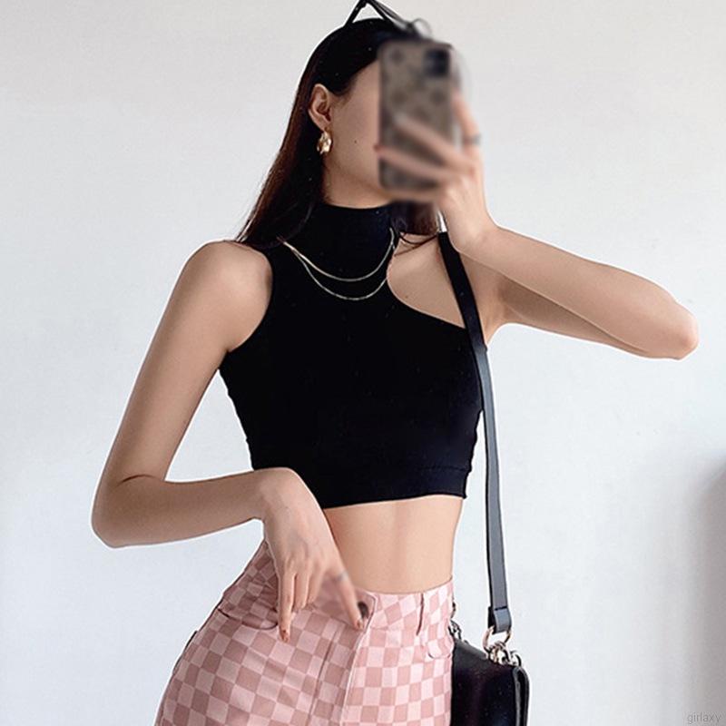 Áo cổ cao hở vai không tay phong cách hàn quốc cho nữ