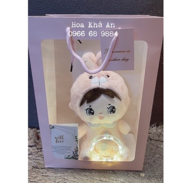 (Combo quà tặng) Set Gấu bông tặng Túi, Đèn, Thiệp cực xịn. Kích thước túi 15x25x35cm