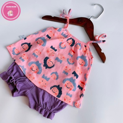 Quần áo trẻ em, bộ 2 dây quần zíp bèo Xu Xu Kids cho bé gái mặc mùa hè siêu mát size từ 6 đến 22kg