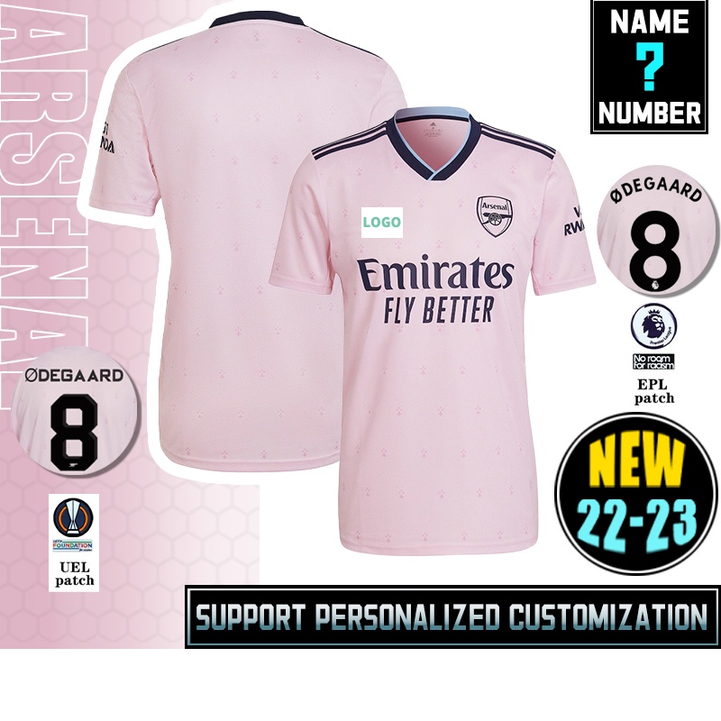 Áo Thun Số 22-23 Arsenal Sân Khách Màu Hồng Size s-4xl